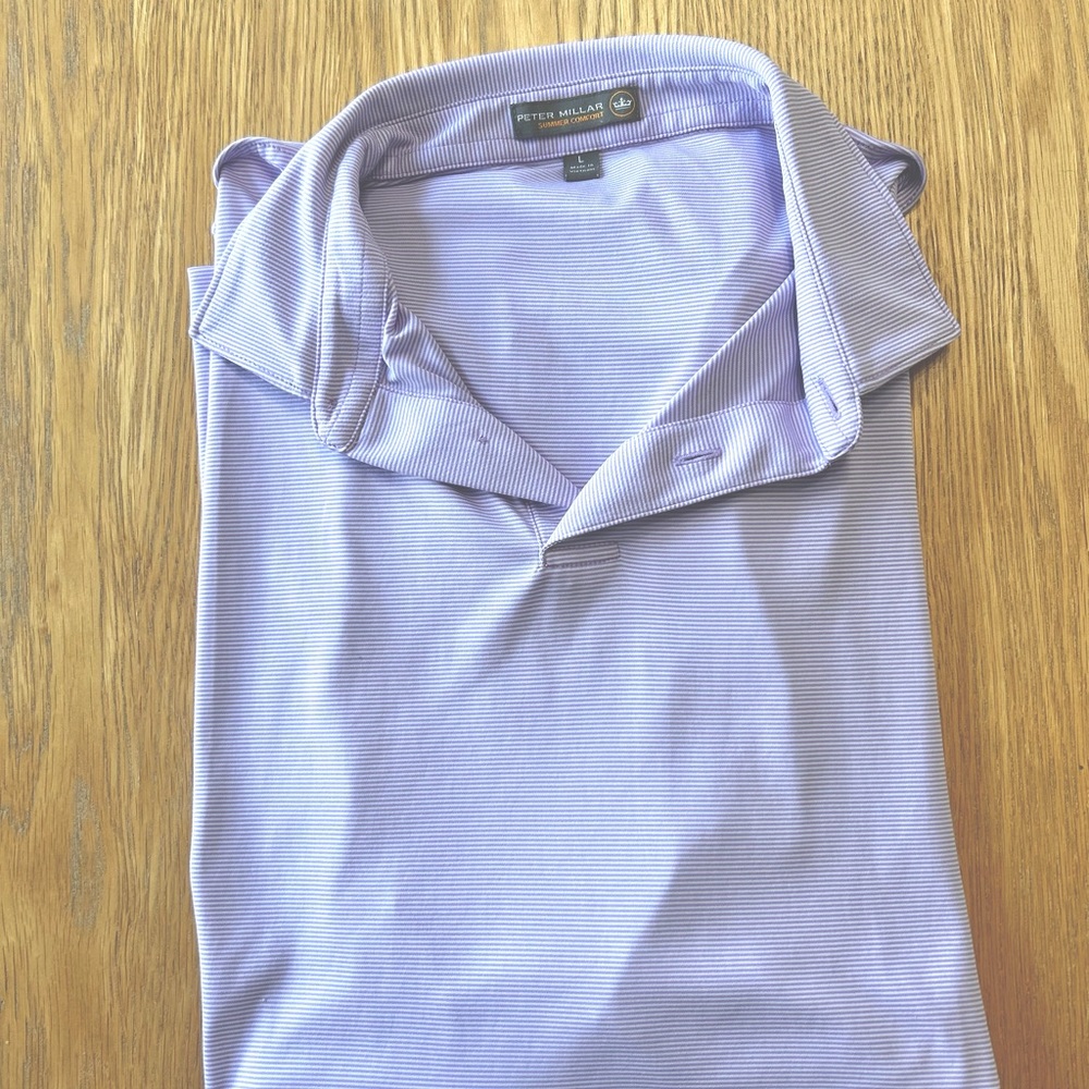 Purple and white Peter Millar summer comfort golf shirt
